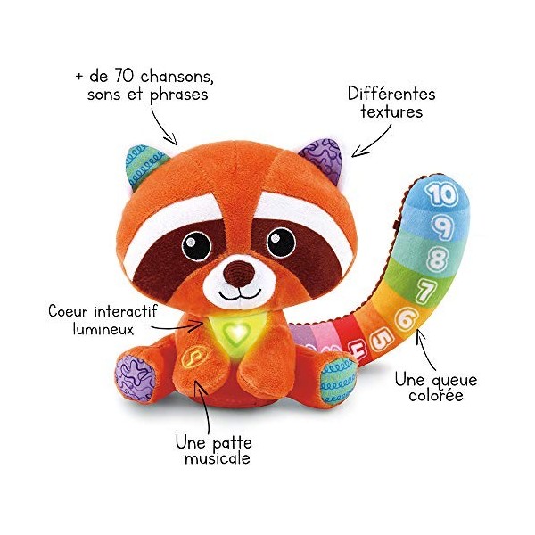 VTech - Noa Compte avec Moi, Peluche Panda Roux Bébé Interactive et Musicale, Découverte des Chiffres, des Couleurs, des Émot