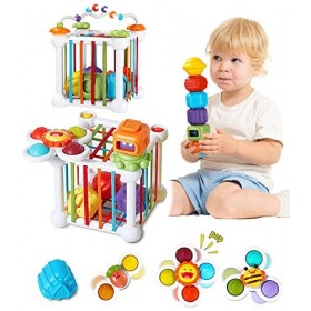 JOFLVA Jouet Montessori 1 an, Trieur de Formes pour Bébé, avec 3 Jouets à Ventouse et Labyrinthe de Perles, Jouets dapprenti