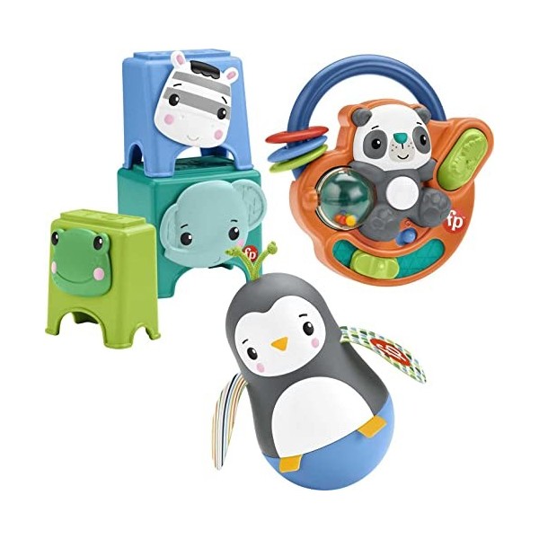 Fisher-Price coffret Je Découvre mes Mains, 3 jouets d’éveil pour bébé et tout-petit, spécial motricité fine, 6 mois et plus,