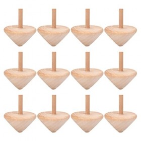 TOYANDONA Lot de 12 toupies en bois pour loisirs créatifs - Couleurs de bois
