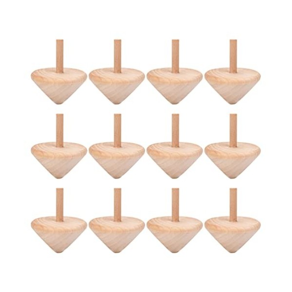 TOYANDONA Lot de 12 toupies en bois pour loisirs créatifs - Couleurs de bois