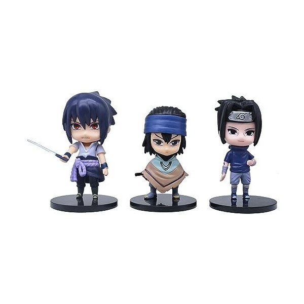 Indorasen Lot de 3 figurines Chibi Uchiha Sasuke