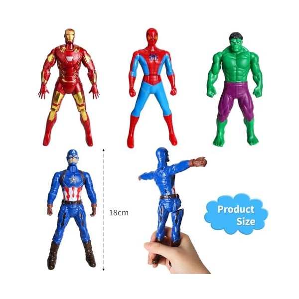 Figurine Avengers, 4 Pcs Figurine Marvel Legends, Figurine Super Hero, Lot  de 4 Figurines de Spiderman, Hulk, Iron Man, Capta