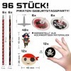 PartyPack Kit de fête pirate – 96 x – Jeux danniversaire pour enfants, cadeaux dinvités, tatouages, crayons, gommes, toupie