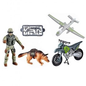 Juinsa Set Militaire Figurine, Chien et Véhicules Boîte 25x17