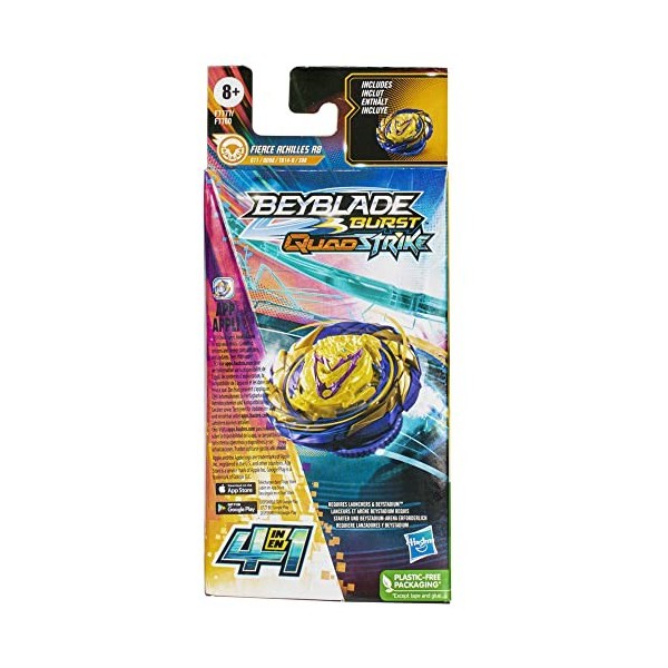 Hasbro Beyblade Burst QuadStrike, Single Pack Fierce Achilles A8, Jouet pour Enfants à partir de 8 Ans