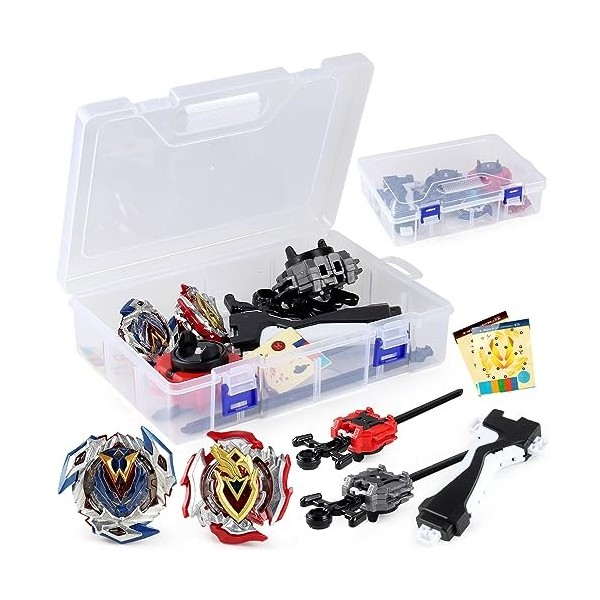 OBEST Bey Battle Gyro Burst Pack Toupie, avec Metal Fusion Launcher, 2 Jouets de Combat et 3 Lanceurs, Set B-104 + B-105