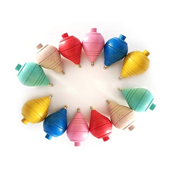 Lot de 4/8/12 Toupies Classiques en Bois en Couleurs – Cadeaux et Détails pour Communions, piñatas, Petits Garçon, Petites Fi