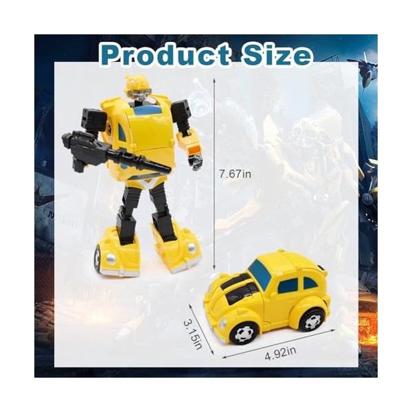 Hilloly Transformable Toys, Tran-sformers Jouets Figurine daction, Tran-sformers Bumble-Bee Jouet, 2 en 1 Voiture Robot Joue