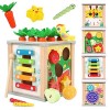 Cube dActivité Jeux pour Enfants,6 in 1 Montessori Sensoriel Jouets,Jouets Cubes Activité ÉVeil,Jouet De Récolte de Carottes