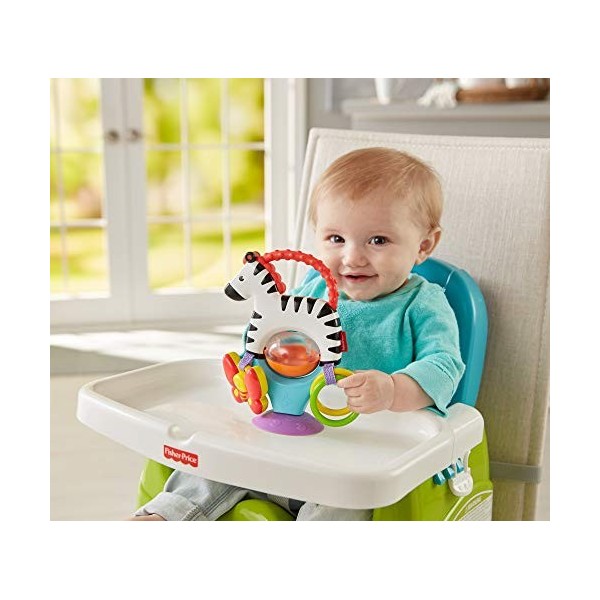 Fisher-Price Mon zèbre dactivités jouet déveil bébé sur ventouse, anneaux, papillon suspendu, textures et sons de hochets, 