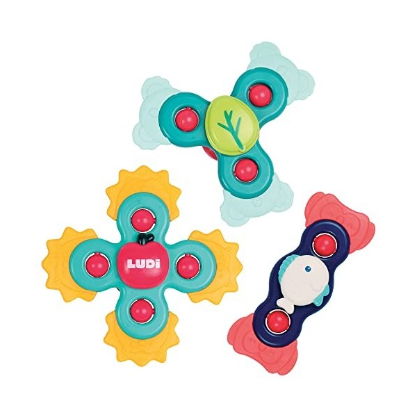 Ludi - Baby Hand Spinners - Jouets rotatifs à Ventouse - Jouet déveil et de Bain pour bébé - Dès 10 Mois