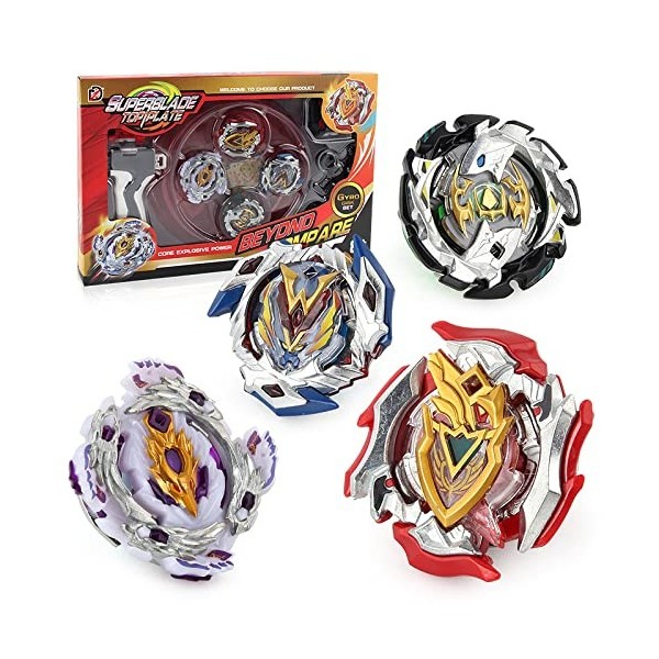 Lot de 4 toupies de Combat Gyro Burst Starter Set 4D Fusion Modèle Métal Masters Speed Toupie avec Lanceur Bey Blade Jouet Ca