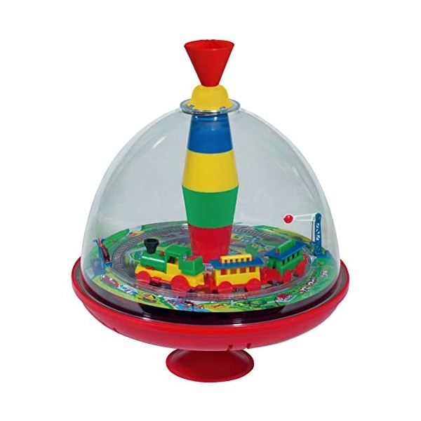 Bolz panoramique Ø 19 cm. Volant en Plastique, Pompe Classique, Toupie Musique avec Locomotive, Gyroscope avec piédestal, Dév