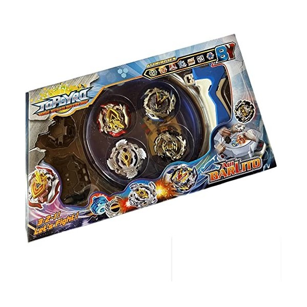 toupie TOPGYRO High Speed Rotation Style Beyblade - Le Pack Comprend arêne + 4 toupies avec differents Lanceur Age conseiller