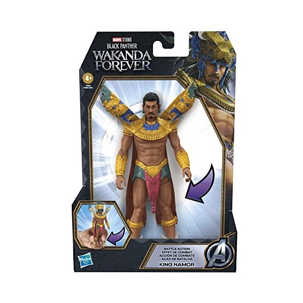 Marvel Hasbro, Black Panther : Wakanda Forever, Roi Namor Transformation Vibranio, Figurine daction de 15 cm, Jouets Enfants