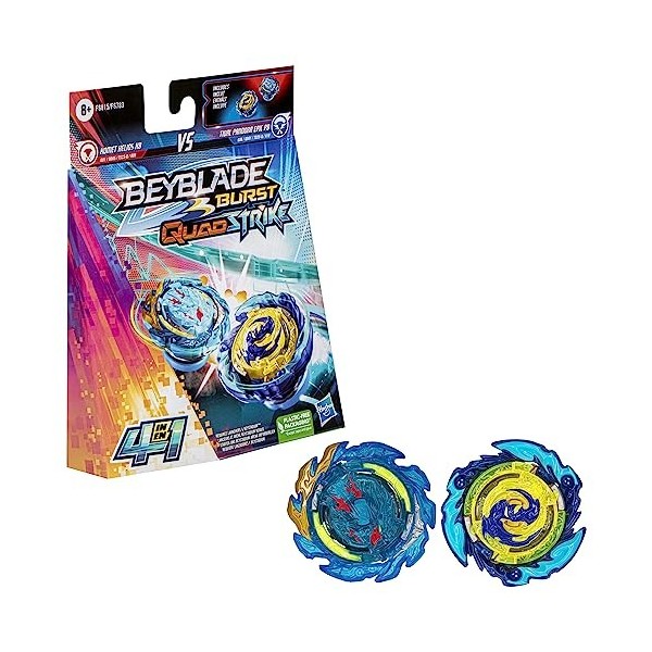 Beyblade Burst QuadStrike Dual Pack, Pack de 2 toupies de compétition Komet Helios H8 and Tidal Pandora Epic P8