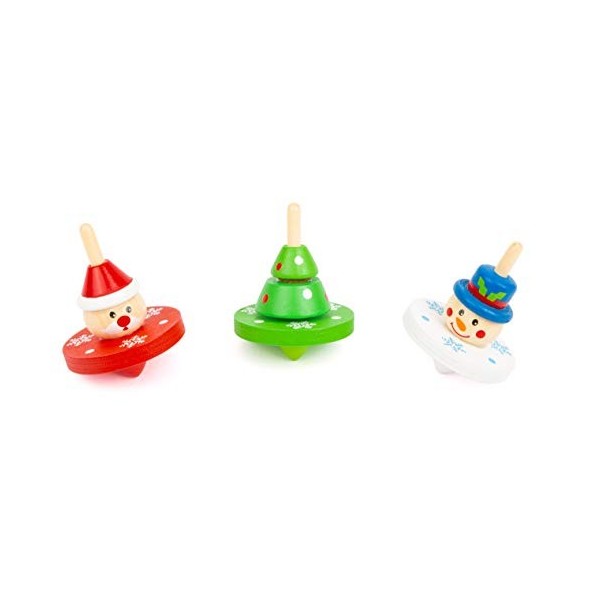 Small Foot 11471 Présentoir toupies Noël en Bois, Set de 12 pièces, Hauteur 6cm, Ø env. 4 cm Jouets, Multicolore