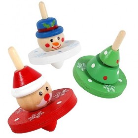 PLANÈTE BOIS - Pack de 24 Toupies Noël - FSC - 030160PA - 24 pièces - Multicolore - Bois - Jeu pour Enfant - Noël - À Collect