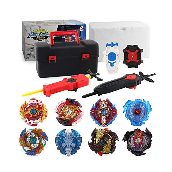 3T6B 8 Nouveau Toupies Nado, Toupie Turbo Burst avec 4 lanceurs, Gyro Pocket Box Pro-Cadeau pour Enfant