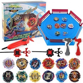 TuKIIE Bey Battle Top Set pour Enfants, 10 Burst Turbo Set, 3 lanceurs, Gyro Box, Toupie pour Enfants, Arène Toys pour Enfant