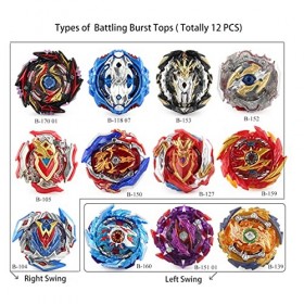 TuKIIE Bey Battle Top Set pour Enfants, 12 Burst Turbo Set, 3 lanceurs, Gyro Box, Toupie pour Enfants, Arène Toys pour Enfant