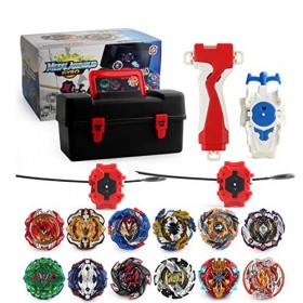 3T6B 12 Nouvelles Toupies avec 2 Lanceur Burst Turbo, Jouet Arena，Gyro Pocket Box Pro Noir -Cadeau pour Enfants