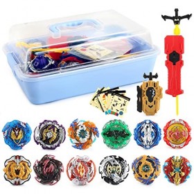 3T6B 12 Nouvelles Toupies Nado avec 2 Lanceur Burst Turbo, Gyro Pocket Box Pro Noir -Cadeau de Noël