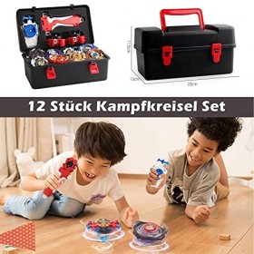 Yikko Lot de 12 toupies de combat 4D Fusion - Modèle métal Masters Speed - Avec burst Toys - Coffret cadeau et accessoires po