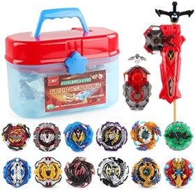 OBEST Tops Burst avec Lanceur et étuis Portables, B-197, B-195, 12 Pcs Metal Battle Turbo Gyro Spinners and 2 Launchers Set, 