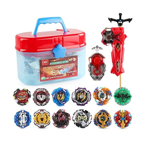 OBEST Tops Burst avec Lanceur et étuis Portables, B-197, B-195, 12 Pcs Metal Battle Turbo Gyro Spinners and 2 Launchers Set, 