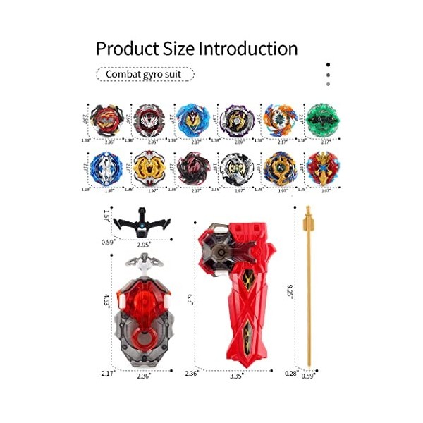 OBEST Tops Burst avec Lanceur et étuis Portables, B-197, B-195, 12 Pcs Metal Battle Turbo Gyro Spinners and 2 Launchers Set, 