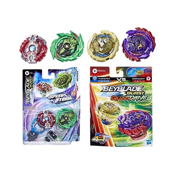 Toptoys2u Bargain Bundles Bey-blade Burst Speedstorm & Quad Drive – Original A6, Tyros T6, Berserk Balderov B7, Cyclone Belfy