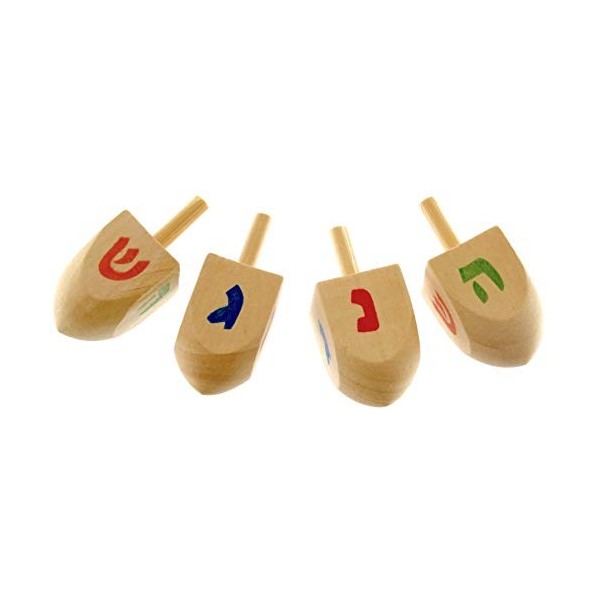 Rimmon Judaica Lot de 50 Dreidels Hanoukka en bois avec lettres colorées, 4 cm