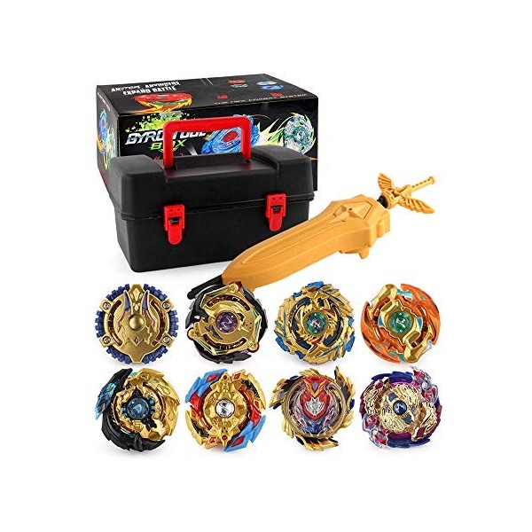 WWSUNNY Beyblade Toupies,Toupie Burst Turbo avec Lanceurs, Gyro Pocket Box Pro-Cadeaux pour Enfant Non-Stop Battle Deluxe Has