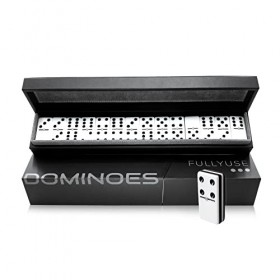Fullyuse - Ensemble de Dominos de Luxe pour Adultes - Double Six Dominos Professionnels avec étui Semi-Cuir, Pierres acryliqu