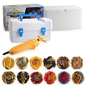 Toupie 12 Pièces Vitesse Gyro Métal Combat Toupie Ensemble 4D Fusion Modèle Combinaison Émetteur émetteur à Câble Bidirection