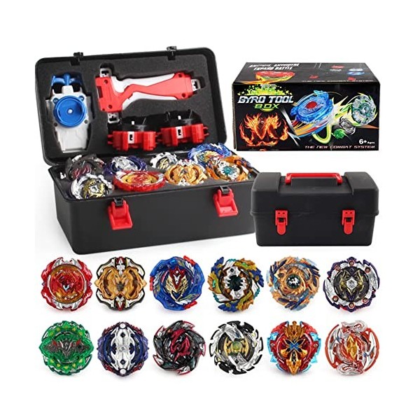 ANIUXIAOGE Ensemble de Jouets gyroscopiques de Combat Top Burst 12 toupies 3 lanceurs Jeu de Combat Metal Fusion avec boîte P