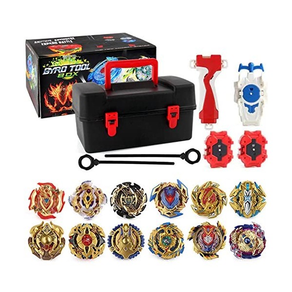 ANIUXIAOGE Battling Top Burst Gyro Ensemble de Jouets - Combat Bey Battle Burst Jeux avec 12 toupies, 3 lanceurs Cadeau de De