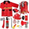 deAO Set de costume de Deguisement pompier avec 14 accessoires, casque pompier,un sac de rangement et un extincteur de feu à 