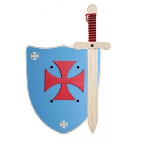 Épée et Bouclier Chevalier en Bois Faits à la Main - Jouet Garçons, Filles, Enfant - Complément Jeux, Jeux dImitation, Dégui