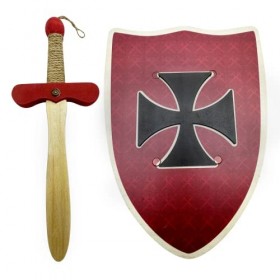 Bouclier et Épée Médiévaux en Bois avec relief - Garçons et Filles - Costume Médiéval Enfant, Costume Chevalier Médiéval, Cad