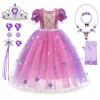 HOUSTAR Deguisement Princesse Fille, Raiponce Robe Princesse Fille avec Couronne Princesse Ensemble, Rapunzel Robe Princesse 