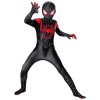 Auoisgo Miles Morales Spiderman Costume de jeu pour enfant avec fermeture éclair super héros pour Halloween, carnaval, cospla