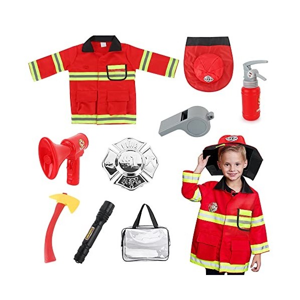 LUFEIS Déguisement pompier enfant, Enfants Costume de Pompier, avec
