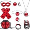 HIFOT Deguisement Ladybug Masque Gants Sac Elastique Cheveux Collier Bracelet Bague Boucle doreille Déguisement Ladybug Set,