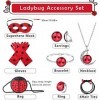 HIFOT Deguisement Ladybug Masque Gants Sac Elastique Cheveux Collier Bracelet Bague Boucle doreille Déguisement Ladybug Set,