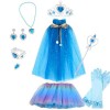 9 PCS Princesse Cape Tutu Jupes en Paillettes Tulle Déguisement Ensemble de Bijoux Accessoires avec Couronne Boucles doreill