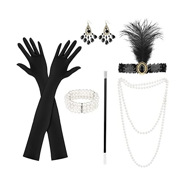 NET TOYS Kit Costume Charleston avec Bijou de tête, Collier et  Porte-Cigarette Tenue années 20 30 Habits Mode Gatsby Femme Accessoire pour  Cheveux
