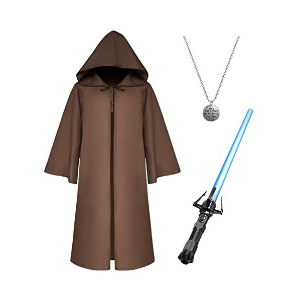 Amycute Costume Guerrier Sabre Laser Cape Avec Capuche Déguisement Guerrier Militaire Accessoire Fête Cosplay Carnaval Hallow